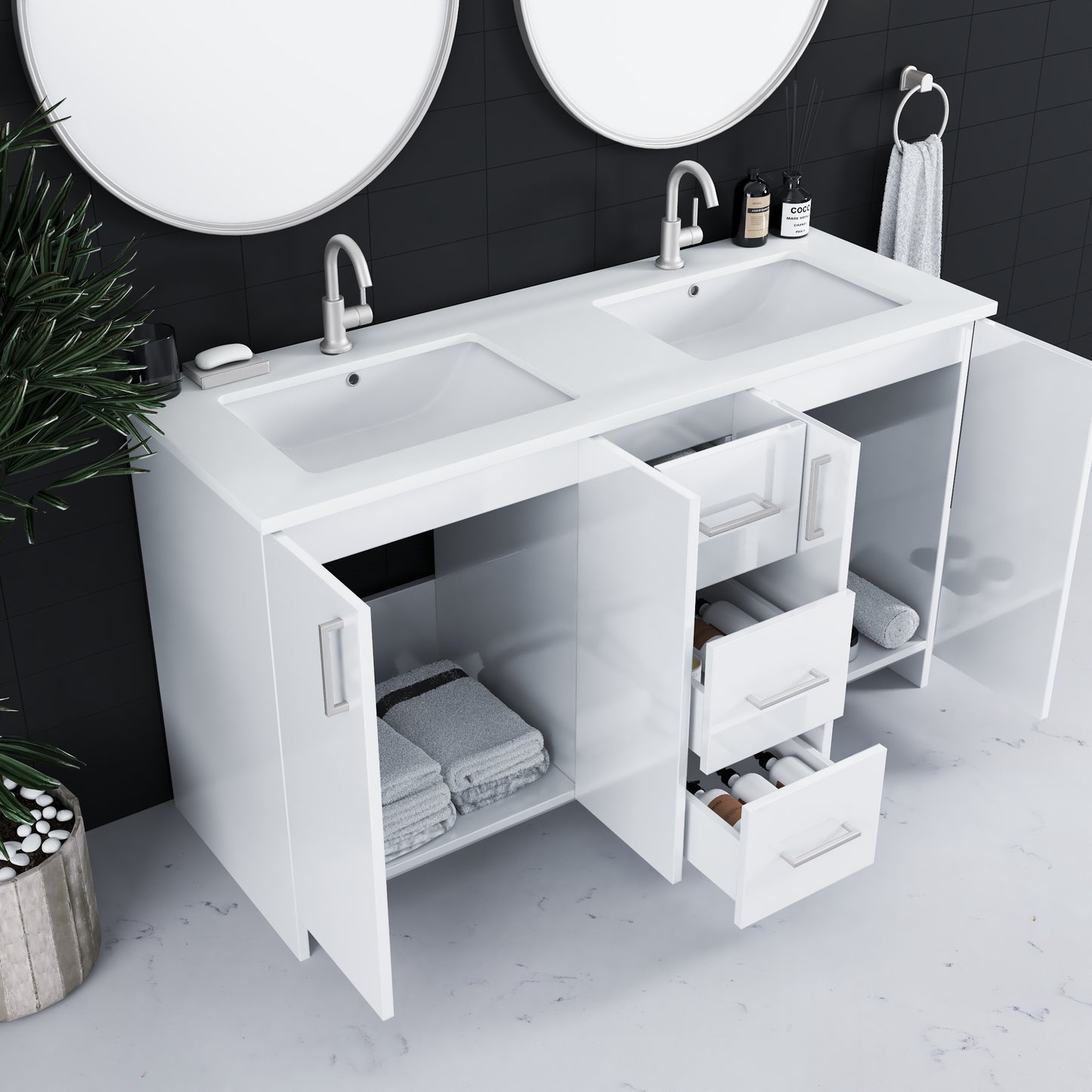Zuma 60" Double Sink Bathroom Vanity with integrated counter top