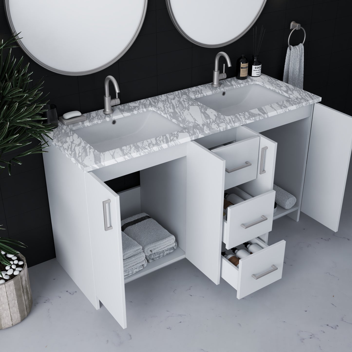 Zuma 60" Double Sink Bathroom Vanity with integrated counter top