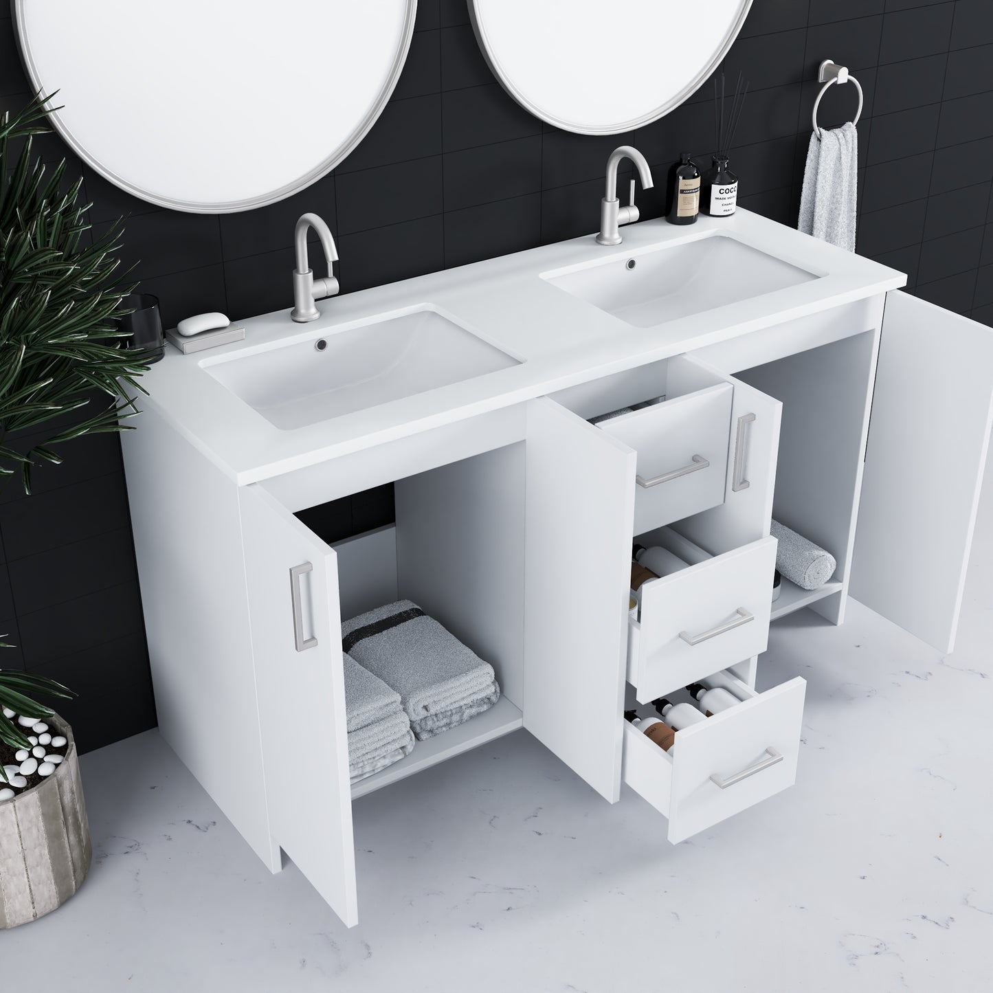 Zuma 60" Double Sink Bathroom Vanity with integrated counter top