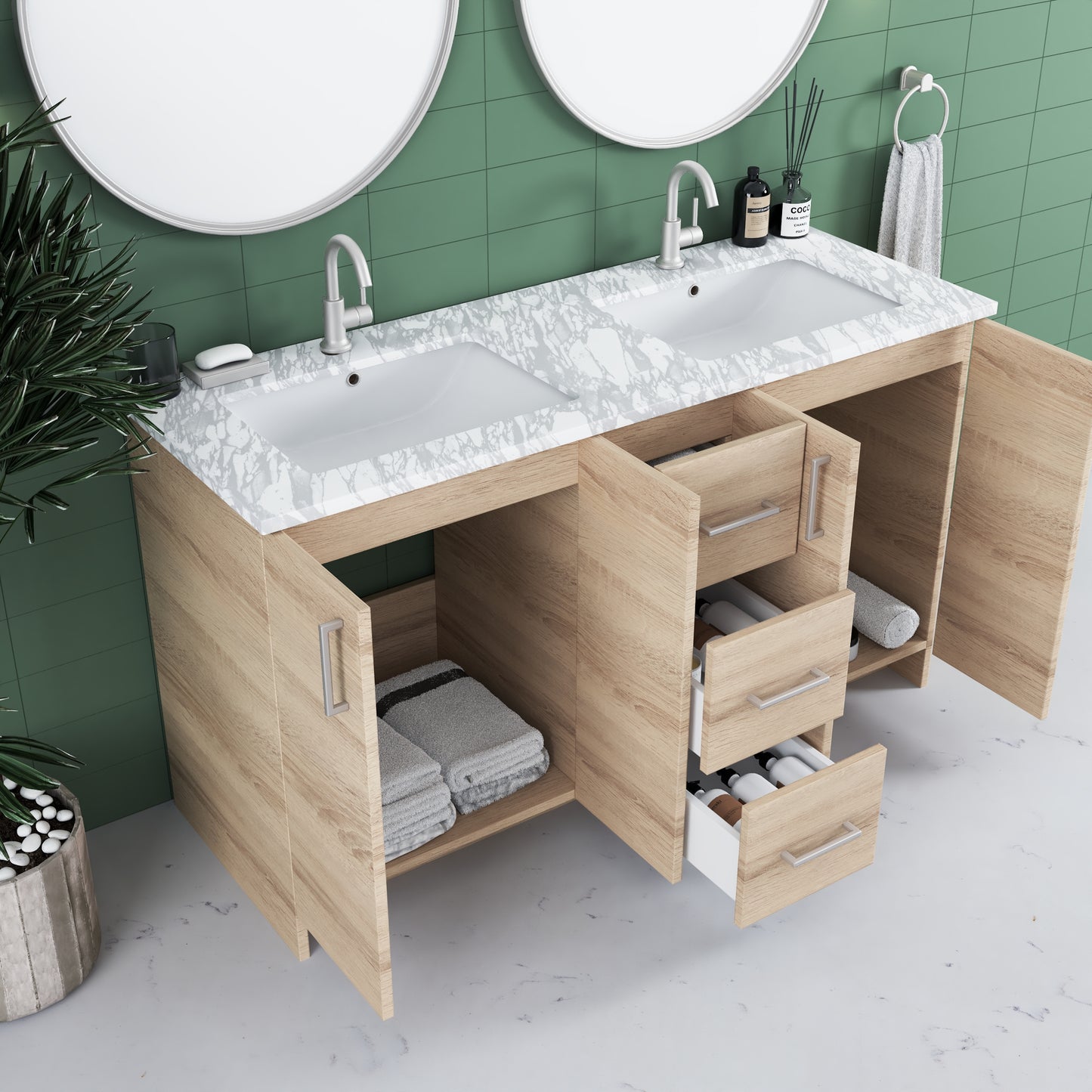Zuma 60" Double Sink Bathroom Vanity with integrated counter top