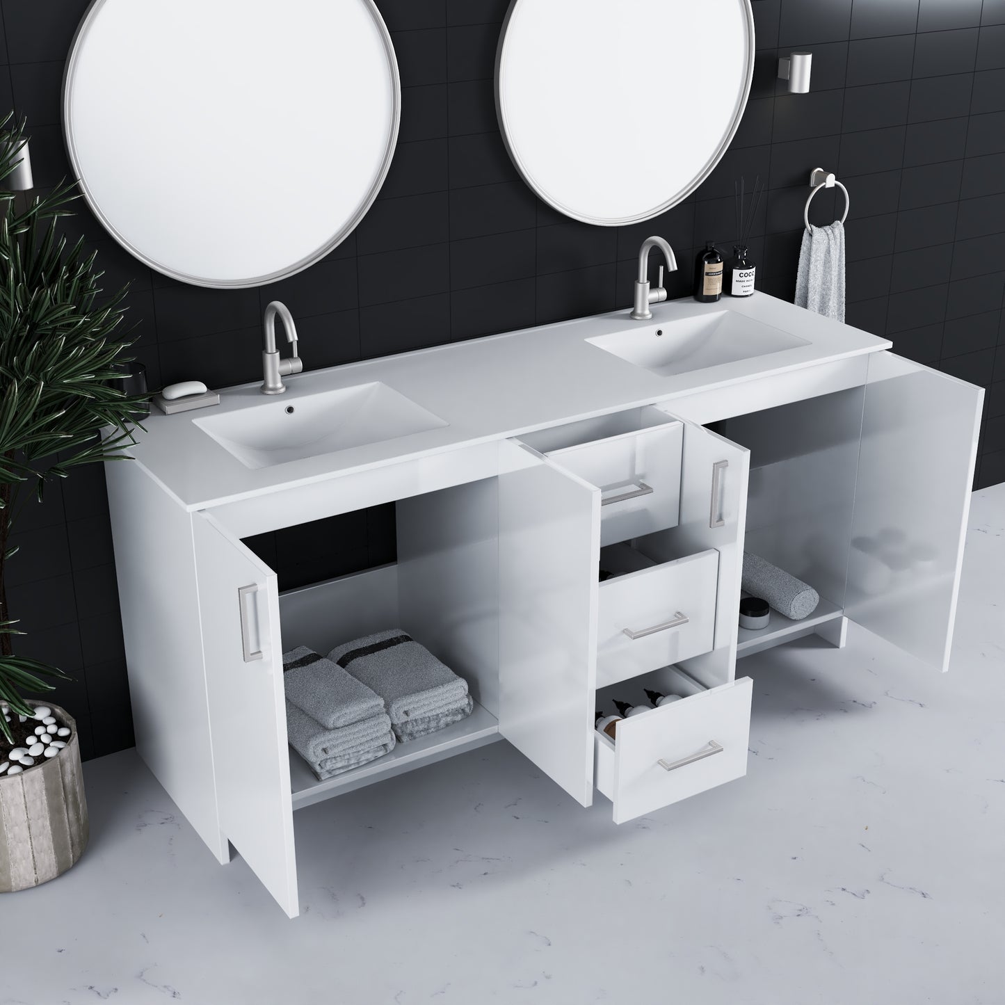 Zuma 72" Bathroom Vanity with integrated counter top