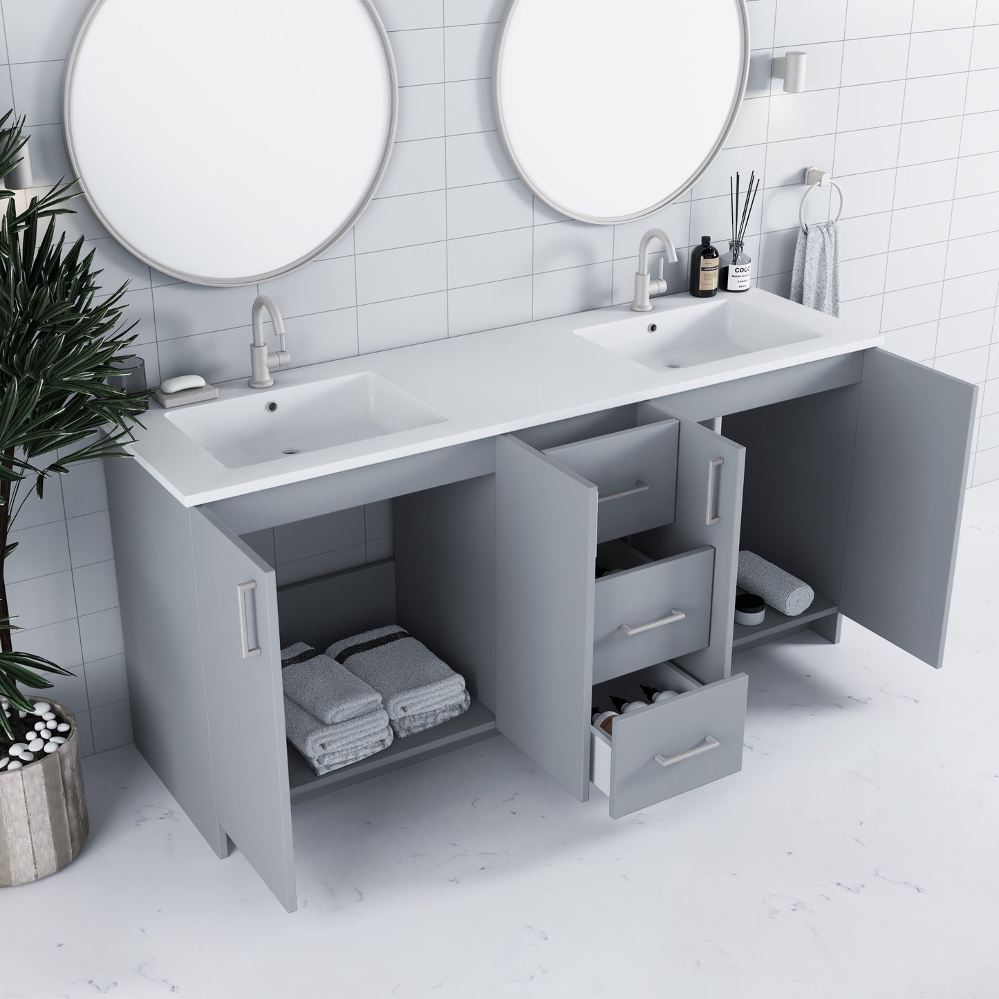Zuma 72" Bathroom Vanity with integrated counter top