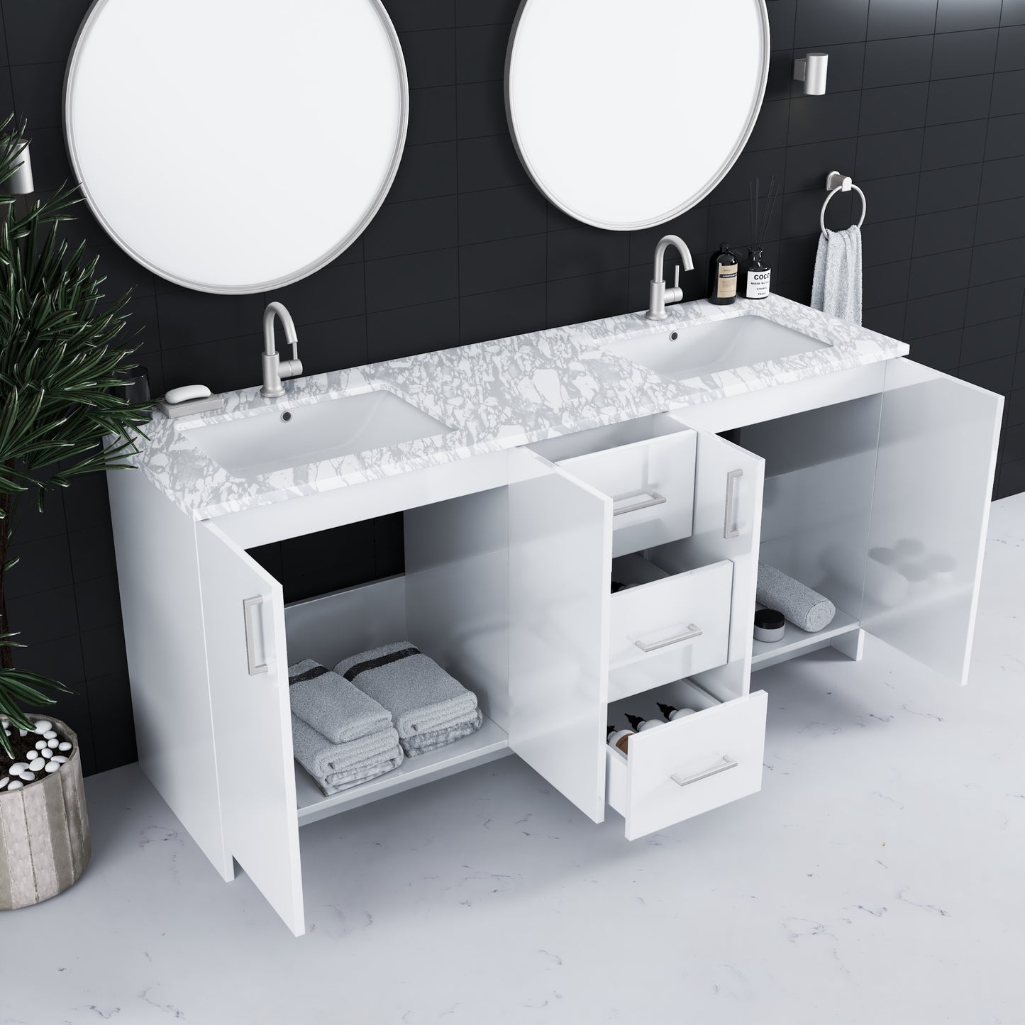 Zuma 72" Bathroom Vanity with integrated counter top