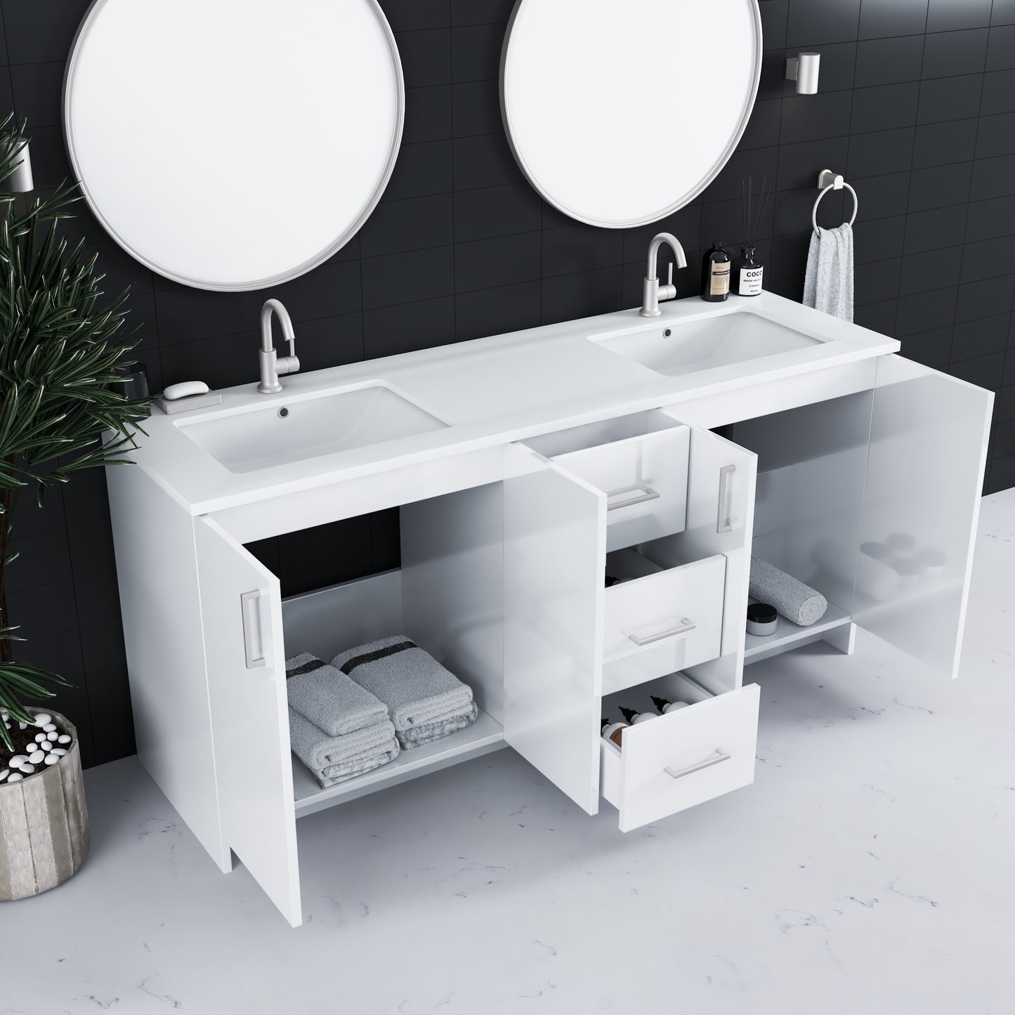 Zuma 72" Bathroom Vanity with integrated counter top